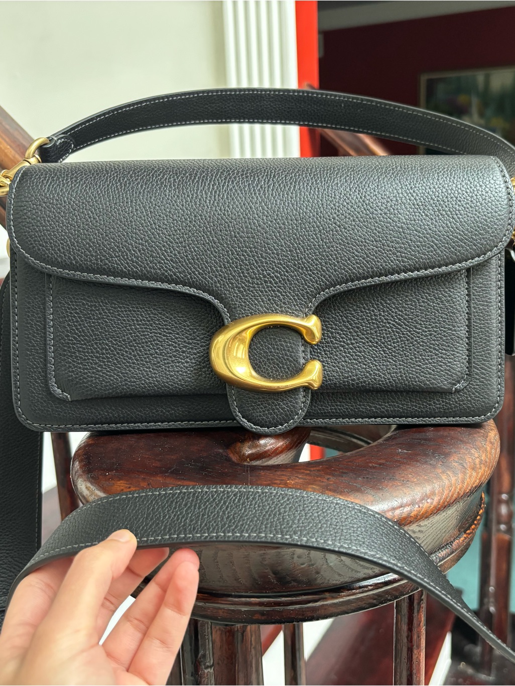Coach Tabby 26 Black Leather Shoulder Bag With Gold 'C' Accent